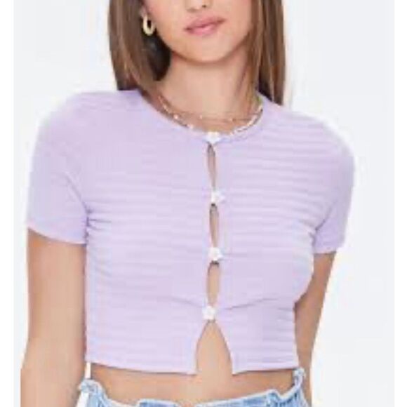 Forever 21 Tops - Forever 21 lilac lavender crop top ribbed cropped cardigan daisy shaped buttons